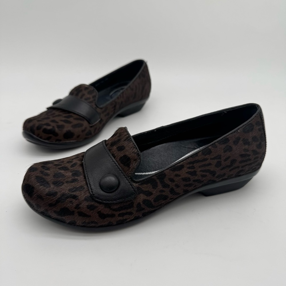 Dansko Leopard-Print Brown Slip-On Loafer with Black Strap